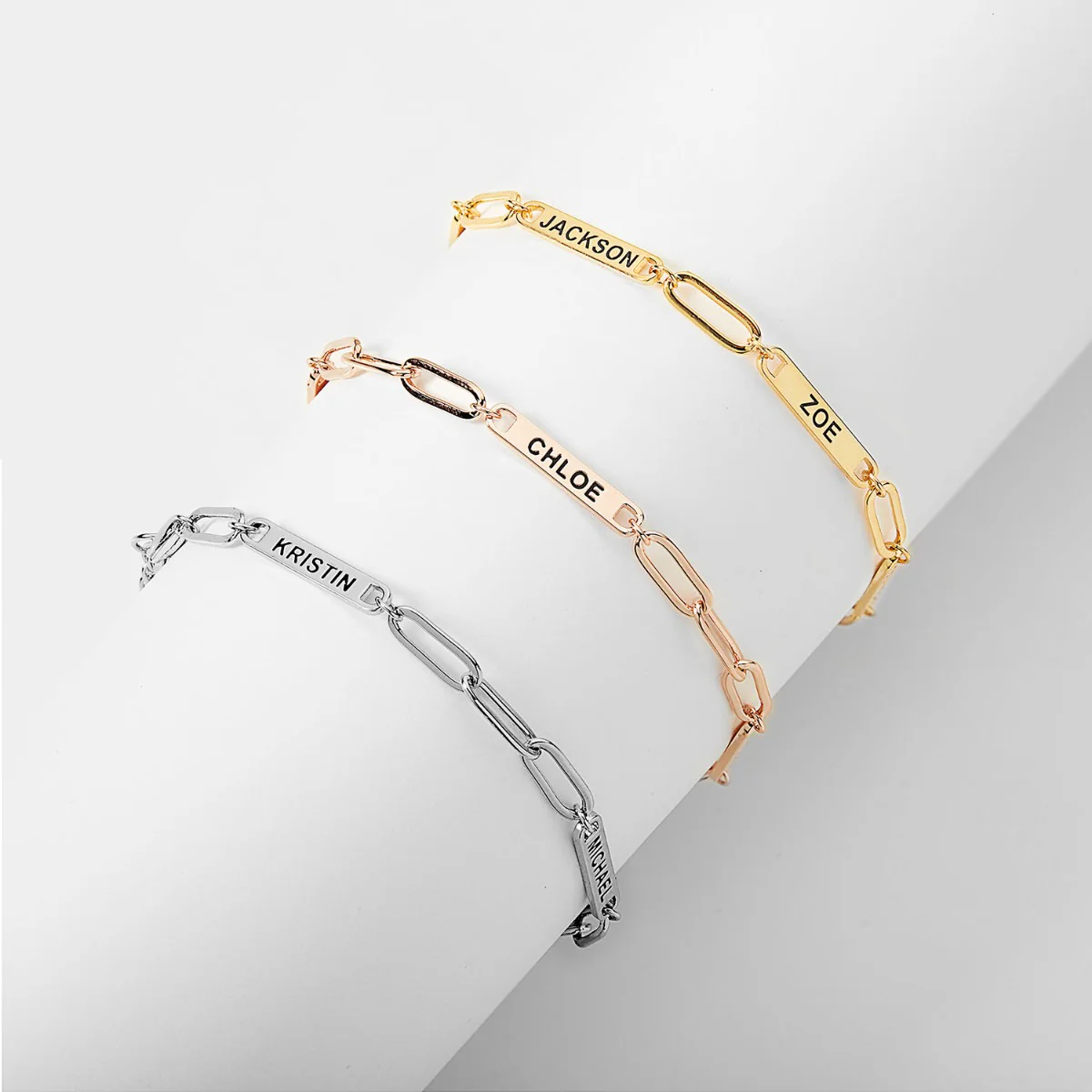 Silver Plated Engraved Paperclip Station Bracelet - Image 10