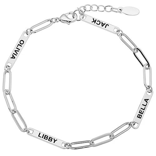 Silver Plated Engraved Paperclip Station Bracelet - Image 2