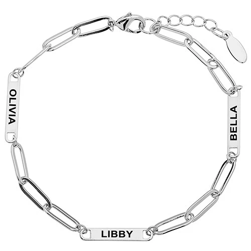 Silver Plated Engraved Paperclip Station Bracelet - Image 4