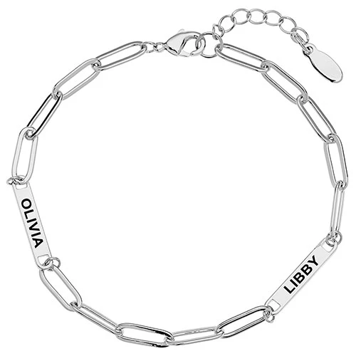 Silver Plated Engraved Paperclip Station Bracelet - Image 6