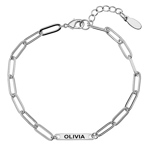 Silver Plated Engraved Paperclip Station Bracelet - Image 9