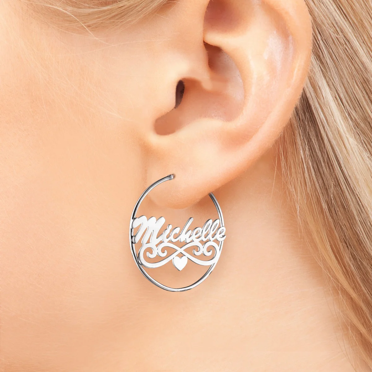 Silver Plated Extra Large 45mm Name Hoop Earrings - Image 2