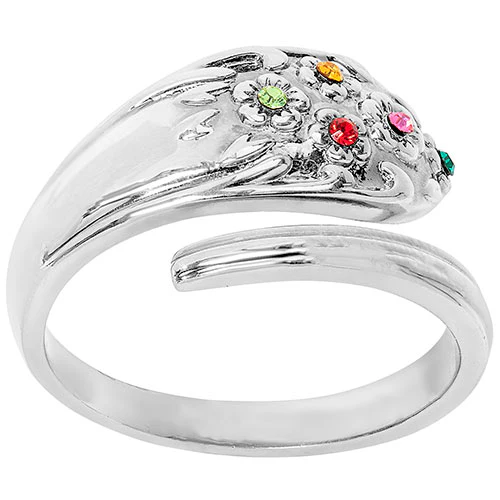 Silver Plated Family Birthstone Bypass Spoon Ring