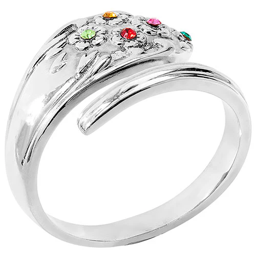 Silver Plated Family Birthstone Bypass Spoon Ring - Image 2