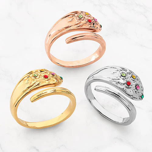 Silver Plated Family Birthstone Bypass Spoon Ring - Image 4