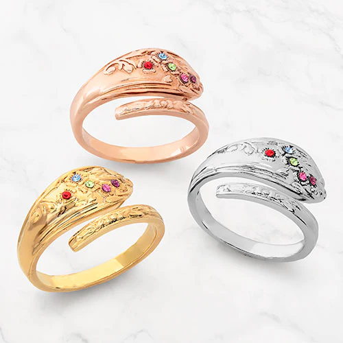 Silver Plated Family Birthstone Bypass Spoon Ring - Image 4