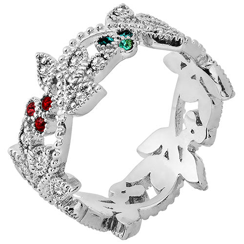 Silver Plated Family Birthstone with Clear Leaves Band Ring - Image 2