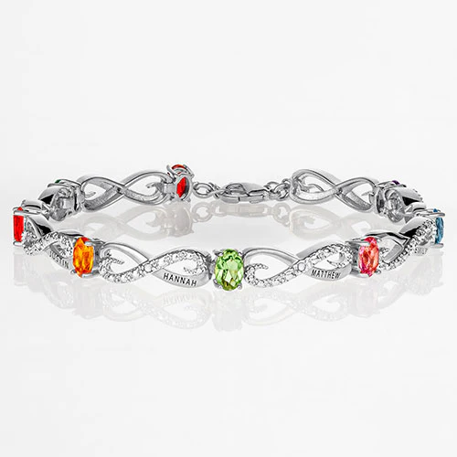 Silver Plated Family Name and Birthstone Diamond Accent Infinity Bracelet