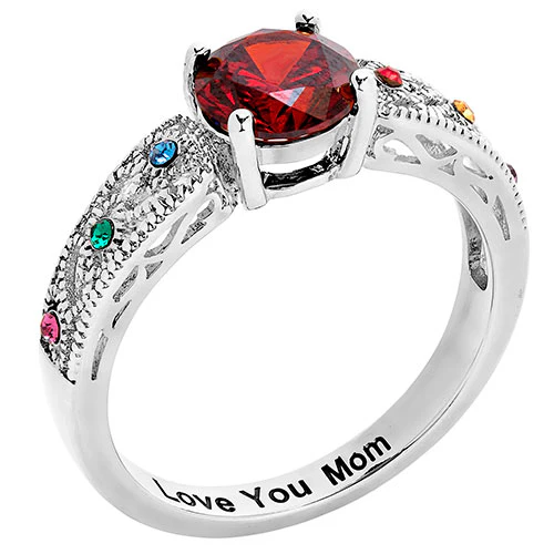 Silver Plated Filigree Family Birthstone Ring - Image 2