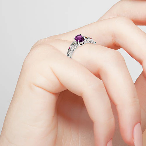 Silver Plated Filigree Oval Family Birthstone Ring - Image 3