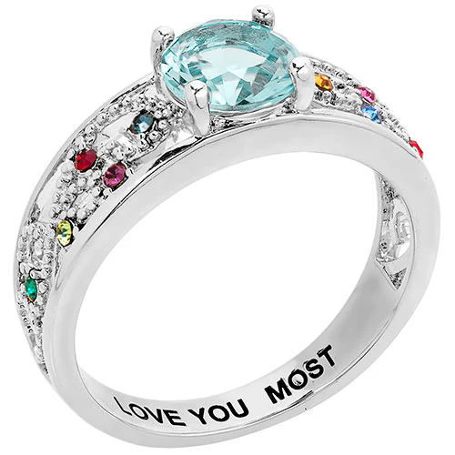 Silver Plated Fine Filigree Family Birthstone Ring - Image 2