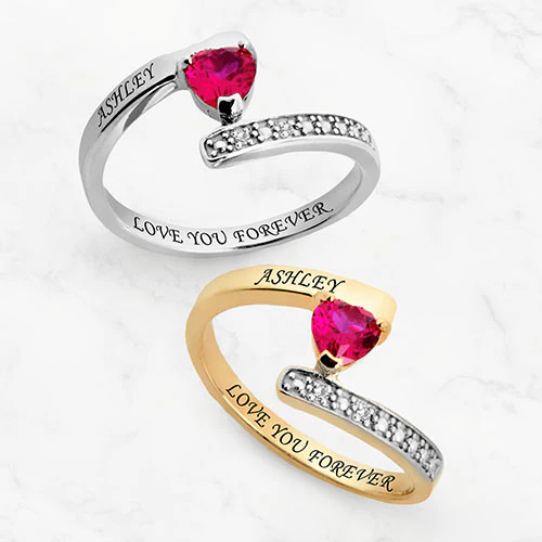 Silver Plated Heart Birthstone Bypass Diamond Accent Ring - Image 4