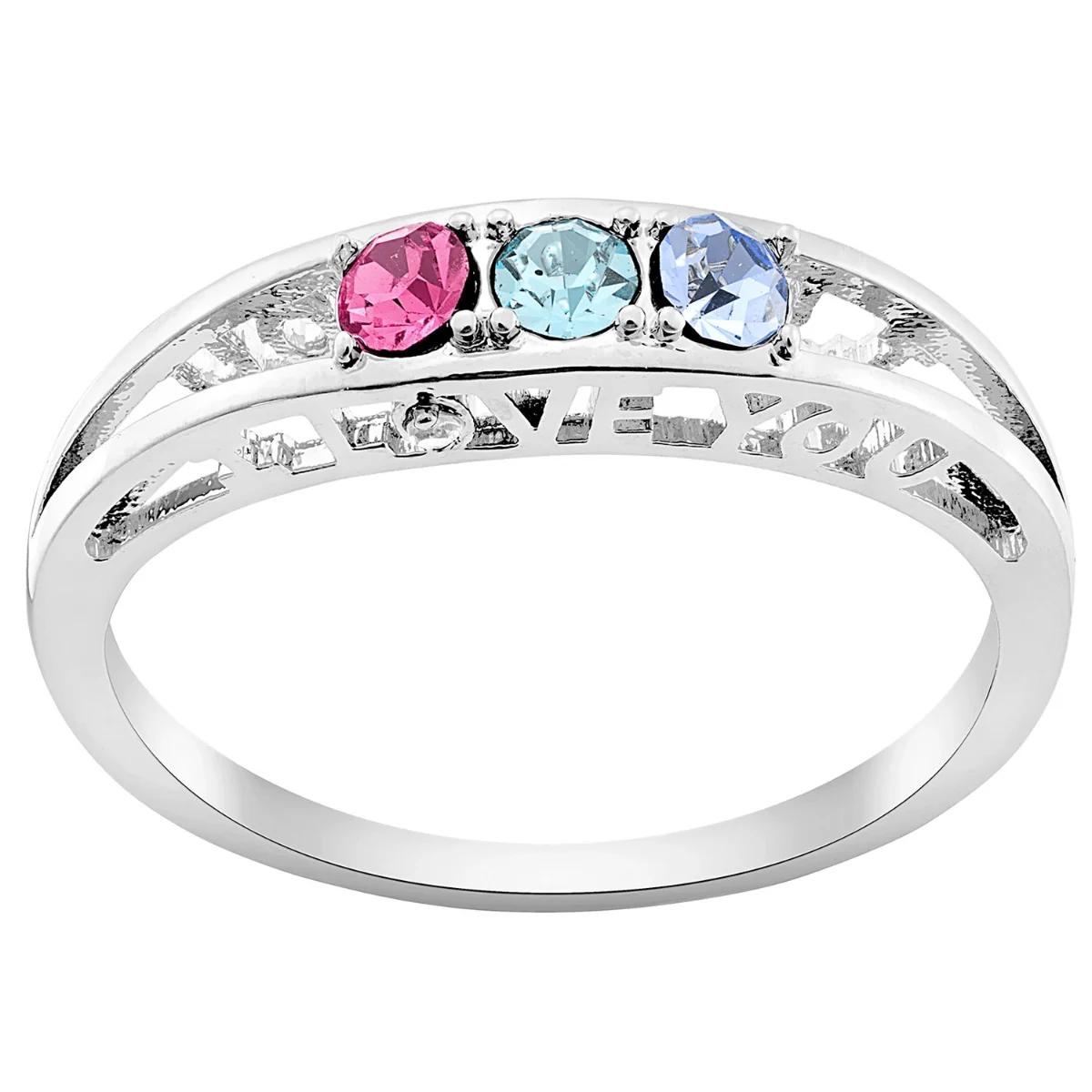 Silver Plated I Love You Family Birthstone and Diamond Accent Ring with Free Pearl Earrings - Pierced - Image 5