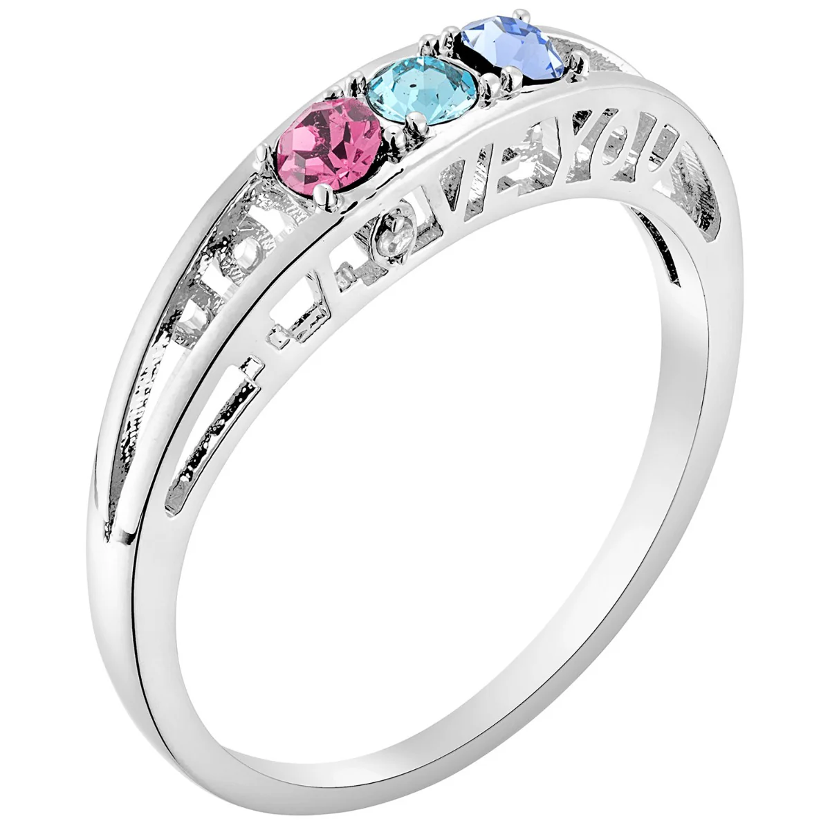 Silver Plated I Love You Family Birthstone and Diamond Accent Ring with Free Pearl Earrings - Pierced - Image 6
