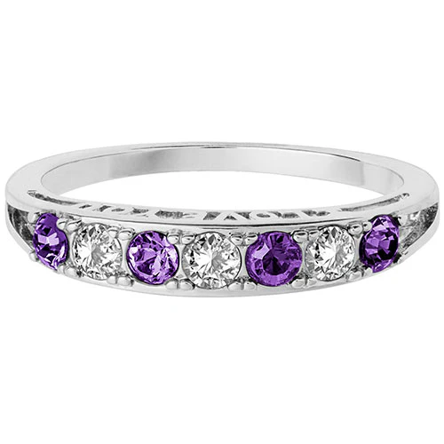 Silver Plated I LOVE YOU Simulated Amethyst and Clear Crystal Ring - Image 2