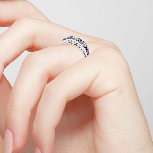Silver Plated I LOVE YOU Simulated Amethyst and Clear Crystal Ring - Image 3