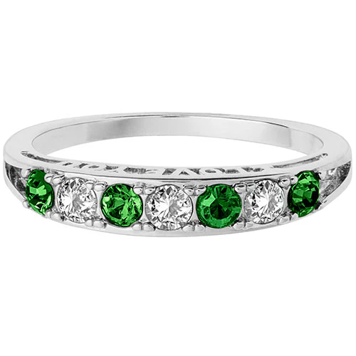 Silver Plated I LOVE YOU Simulated Emerald and Clear Crystal Ring - Image 2
