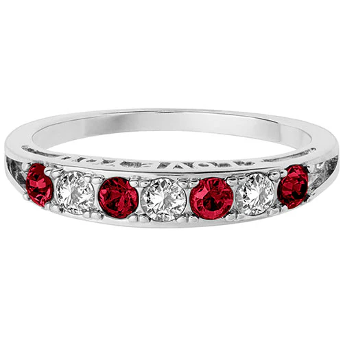 Silver Plated I LOVE YOU Simulated Garnet and Clear Crystal Ring - Image 2