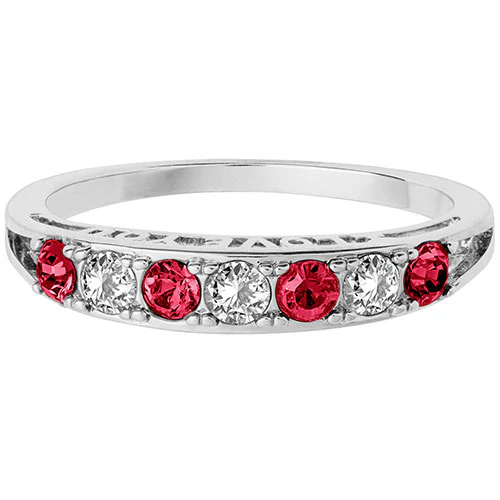 Silver Plated I LOVE YOU Simulated Ruby and Clear Crystal Ring - Image 2