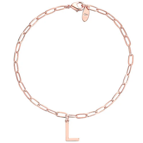 Silver Plated Initial Charm Paperclip Chain Bracelet - Image 6