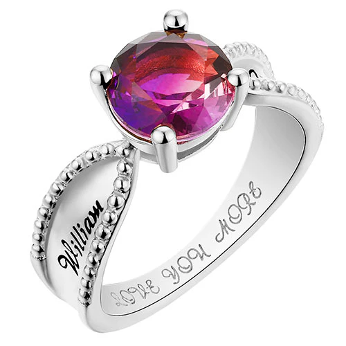 Silver Plated Iridescent Stone Engraved Beadeded Ring - Image 2