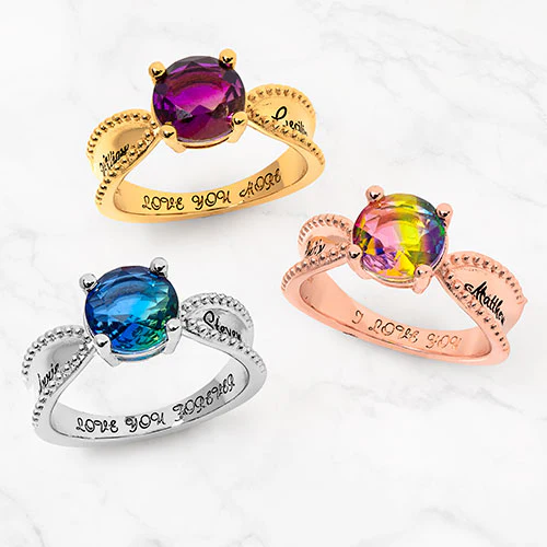 Silver Plated Iridescent Stone Engraved Beadeded Ring - Image 4