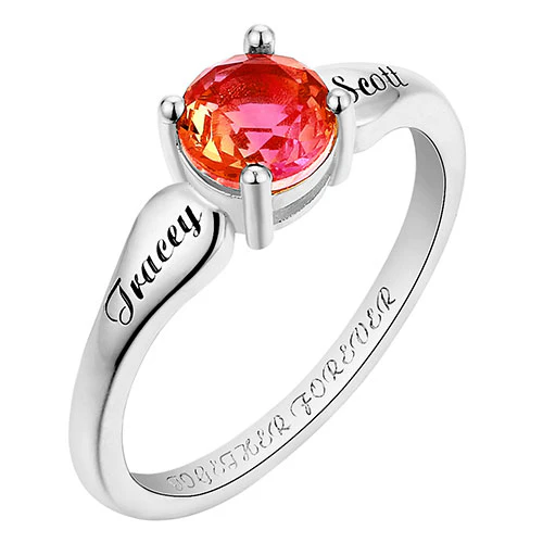 Silver Plated Iridescent Stone Engraved Tapered Ring - Image 2