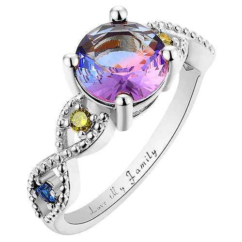 Silver Plated Iridescent Stone Infinity Birthstone Ring - Image 2