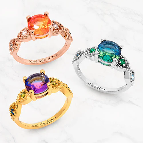 Silver Plated Iridescent Stone Infinity Birthstone Ring - Image 4