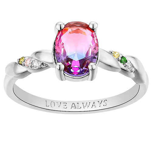 Silver Plated Iridescent Stone Petite Birthstone Ring