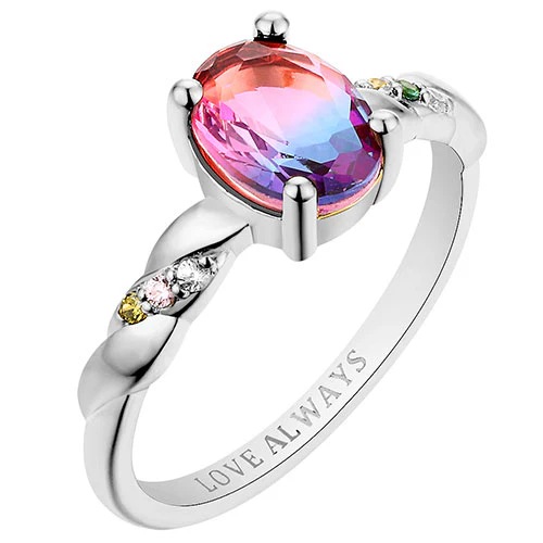 Silver Plated Iridescent Stone Petite Birthstone Ring - Image 2