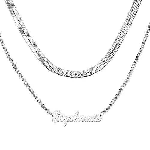 Personalized Layered Herringbone Name Necklace - Image 4
