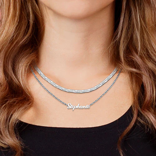 Personalized Layered Herringbone Name Necklace - Image 5