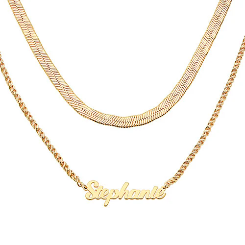 Personalized Layered Herringbone Name Necklace - Image 6