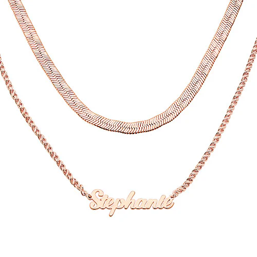 Personalized Layered Herringbone Name Necklace - Image 7