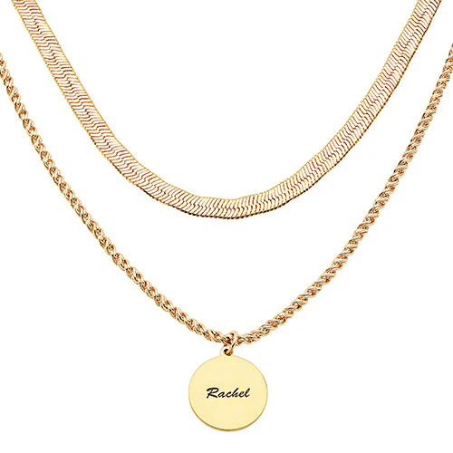 Personalized Layered Herringbone Necklace with pendant - Image 6