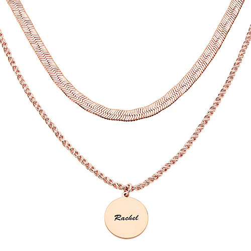 Personalized Layered Herringbone Necklace with pendant - Image 7