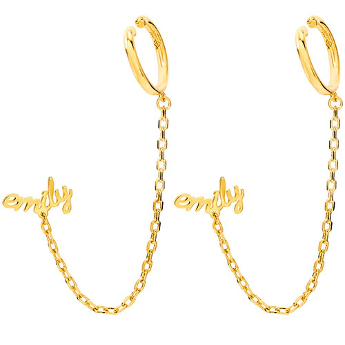 Silver Plated Lowercase Script Name Crawler Button with Ear Cuff and Chain Earring - Image 5