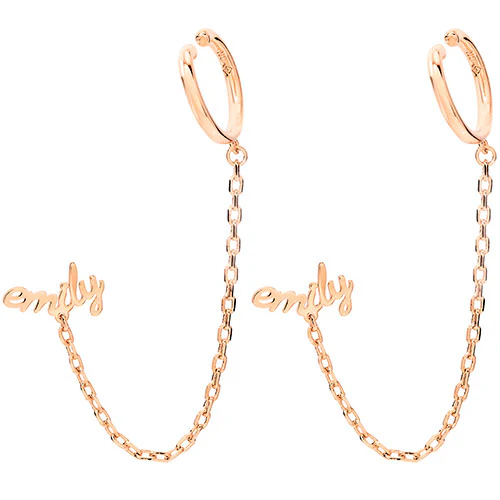 Silver Plated Lowercase Script Name Crawler Button with Ear Cuff and Chain Earring - Image 7