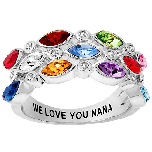 Silver Plated Marquise Birthstone with Clear CZ Faux Stack Ring