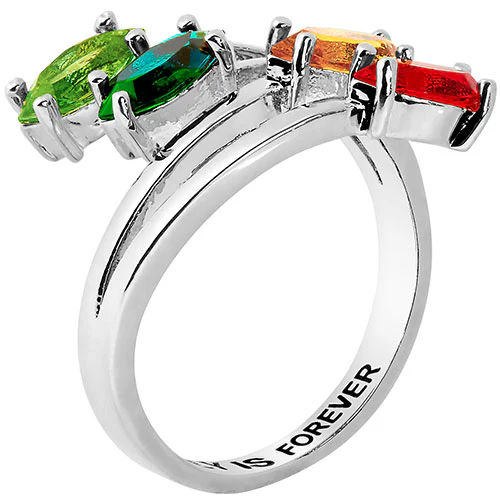 Silver Plated Marquise Bypass Birthstone Ring - Image 2