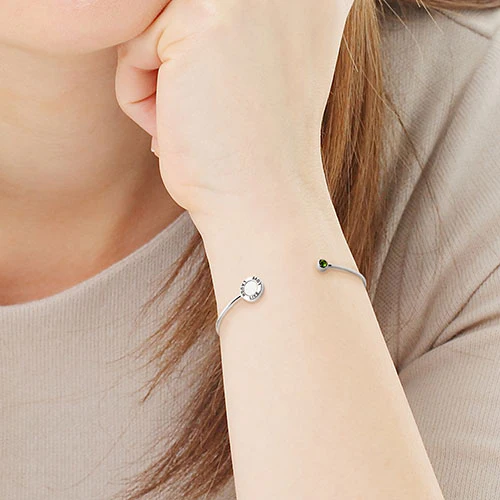 Silver Plated Mother of Pearl and Birthstone 'Live, Love, Laugh' Engraved Flexible Bracelet - Image 2