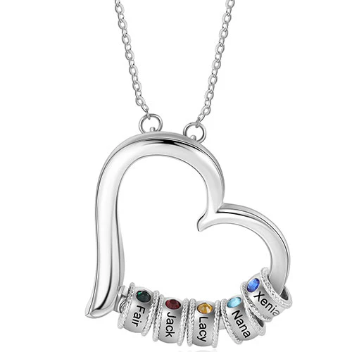 Silver Plated Open Heart with Engraved Birthstone Charm Necklace