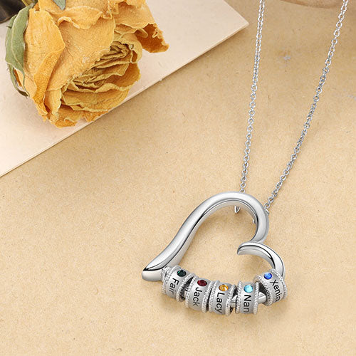 Silver Plated Open Heart with Engraved Birthstone Charm Necklace - Image 3