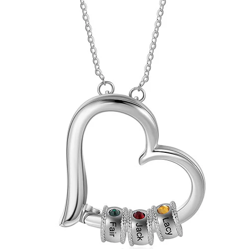 Silver Plated Open Heart with Engraved Birthstone Charm Necklace - Image 5