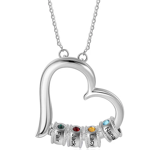 Silver Plated Open Heart with Engraved Birthstone Charm Necklace - Image 6