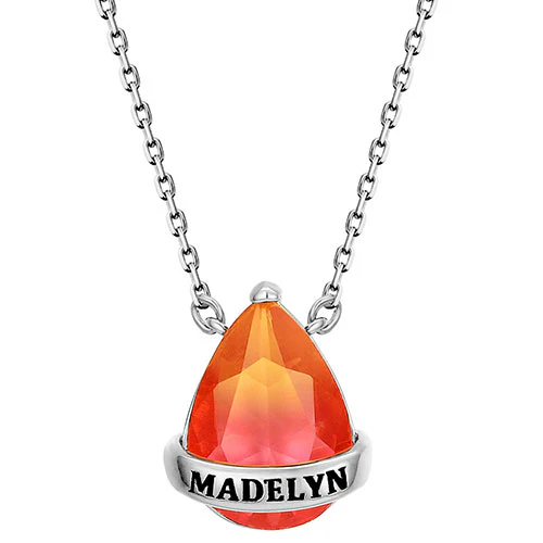 Silver Plated Personalized Banner Iridescent Crystal Teardrop Necklace