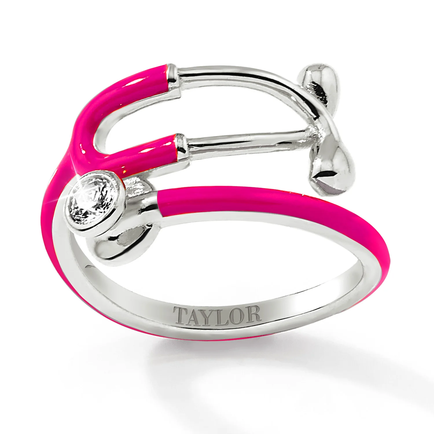 Silver Plated Personalized Birthstone & Enamel Stethoscope Wrap Ring - Image 4