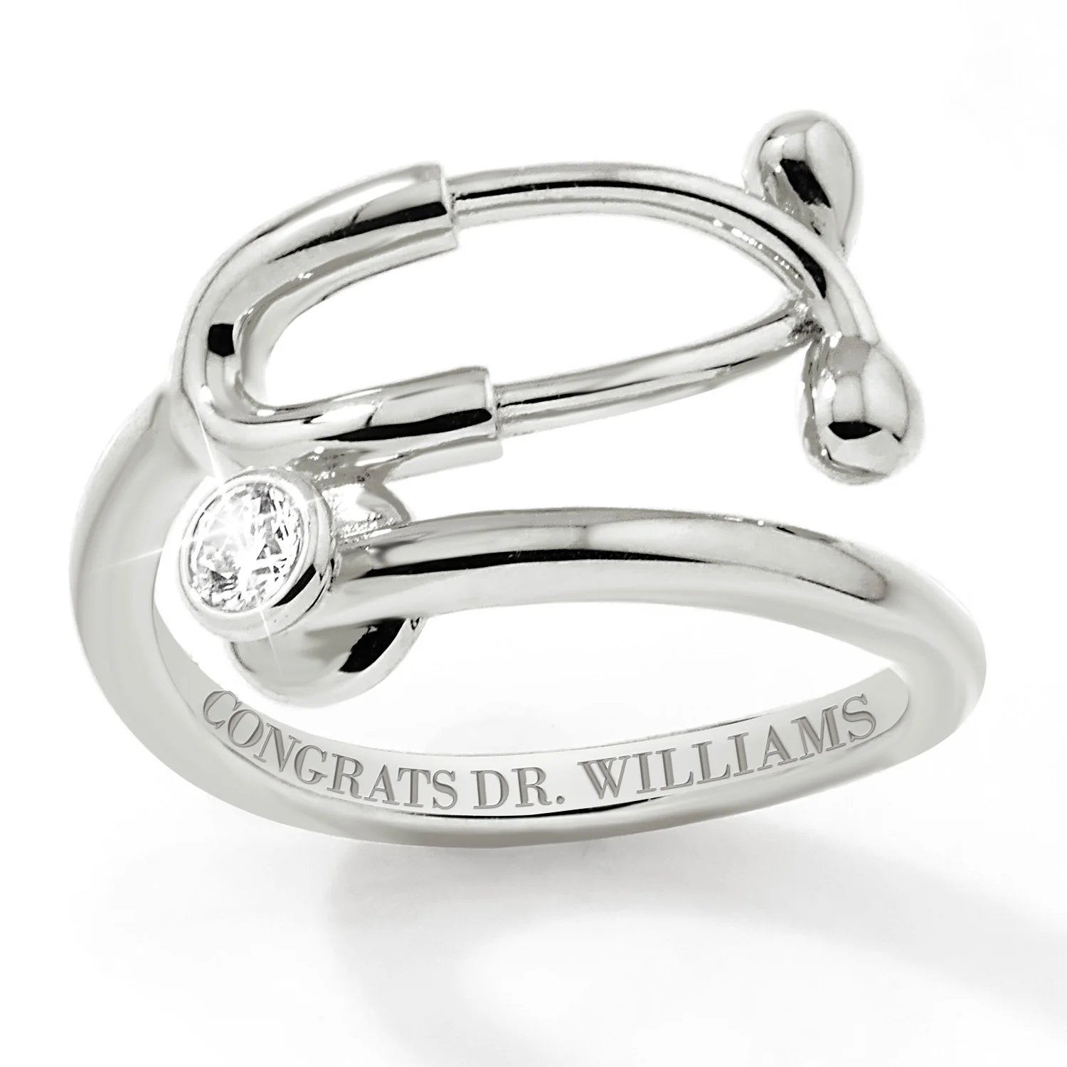 Silver Plated Personalized Birthstone Stethoscope Wrap Ring - Image 3