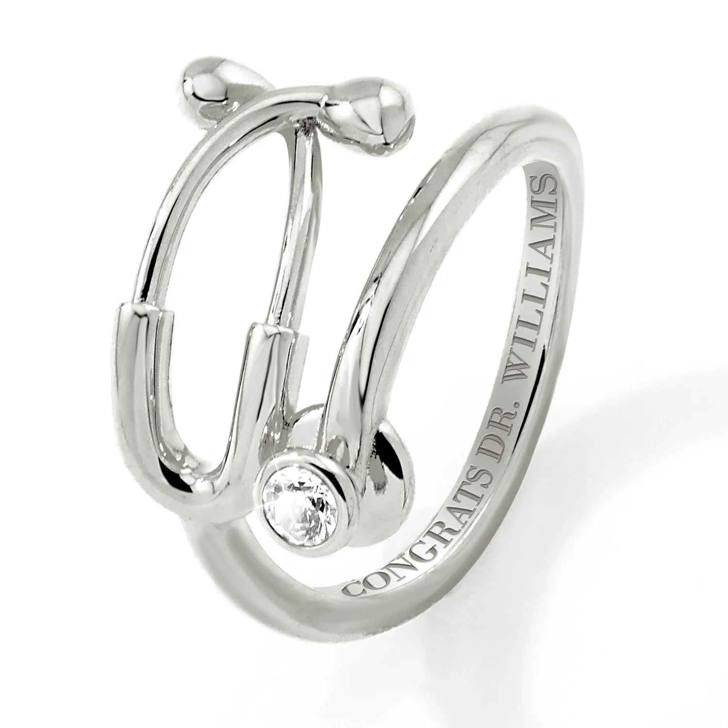 Silver Plated Personalized Birthstone Stethoscope Wrap Ring - Image 4
